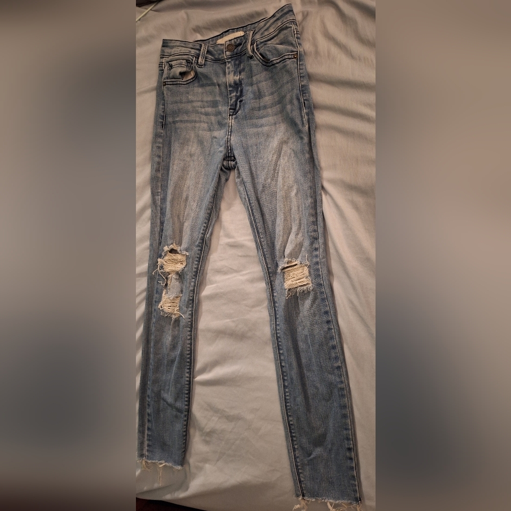 Hidden Distressed Light Wash Blue Jeans